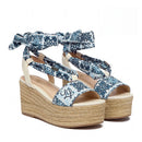 Sandali Donna con Zeppa LIU JO Bali 03 in Tessuto Blu stampa Foulard