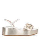 Damen-Keilsandalen LIU JO Flo 01 aus Leder in Weiß und Light Gold