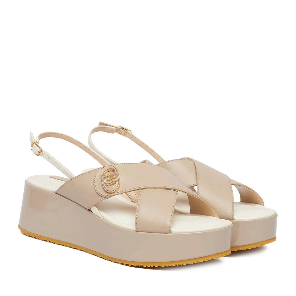 Sandali Donna con Zeppa Glitter LIU JO Flo 03 in Pelle Beige