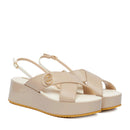 Sandali Donna con Zeppa Glitter LIU JO Flo 03 in Pelle Beige