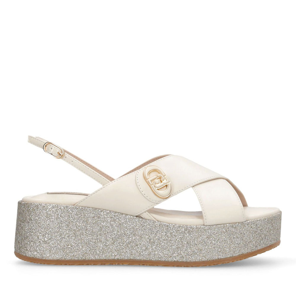 Sandali Donna con Zeppa Glitter LIU JO Flo 03 in Pelle color Latte