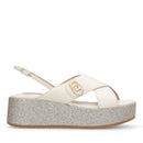 Sandali Donna con Zeppa Glitter LIU JO Flo 03 in Pelle color Latte