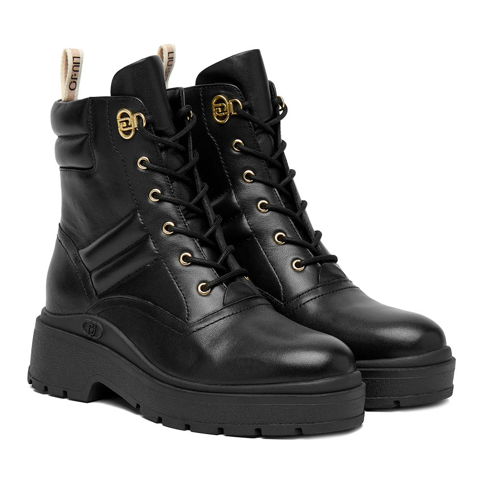 Anfibi Donna LIU JO Andrea 02 in Pelle Nera con Dettagli Bold