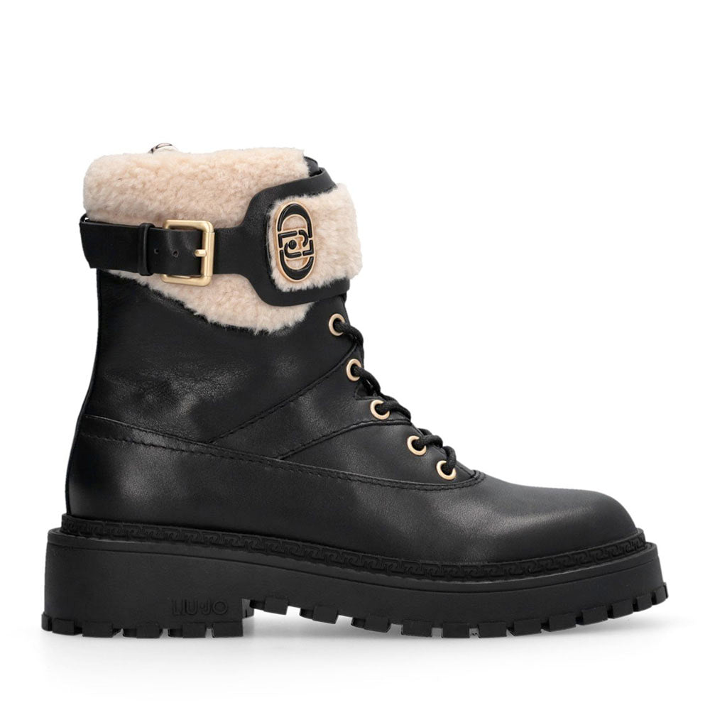 Anfibi Donna LIU JO Rumi 45F in Pelle Nera con Dettagli in Eco Fur