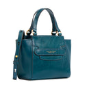 Damen-Henkeltasche THE BRIDGE Modell Lucrezia aus pfauenblauem Leder