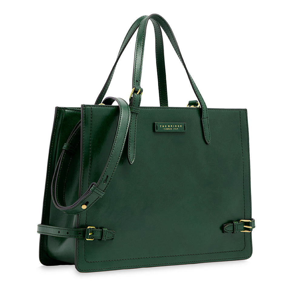 Shopping Bag Donna THE BRIDGE linea Monica in Pelle Verde Pino