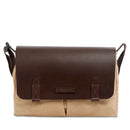 Messenger Uomo THE BRIDGE linea Igor in Tessuto Cerato Beige e Pelle Testa di Moro