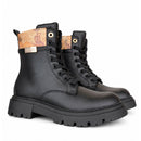 Black Faux Nappa Combat Boots with Beige Geo Inserts 1A Classe ALVIERO MARTINI 2569