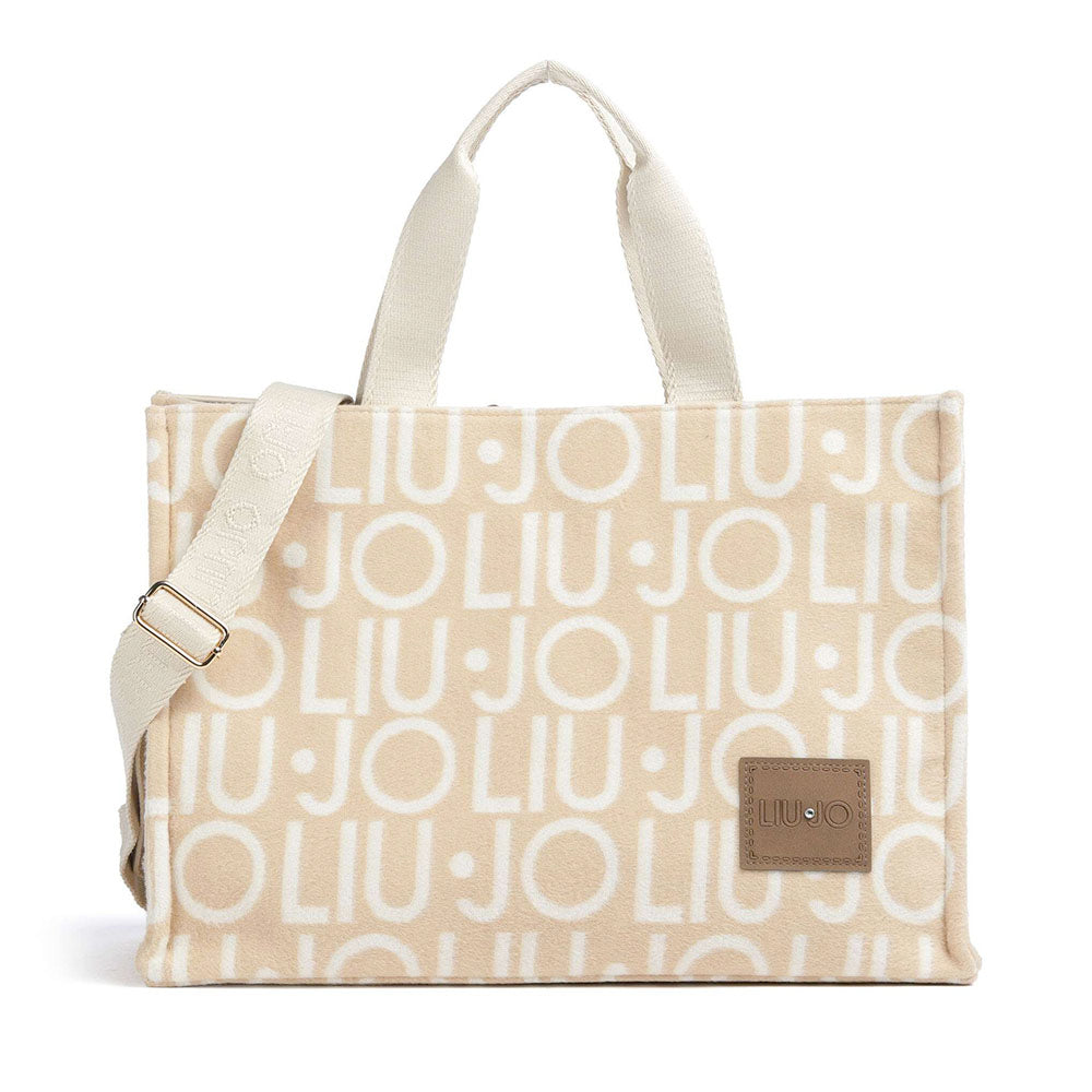 Tote Bag Donna LIU JO in Tessuto Jacquard Beige con Logo All Over