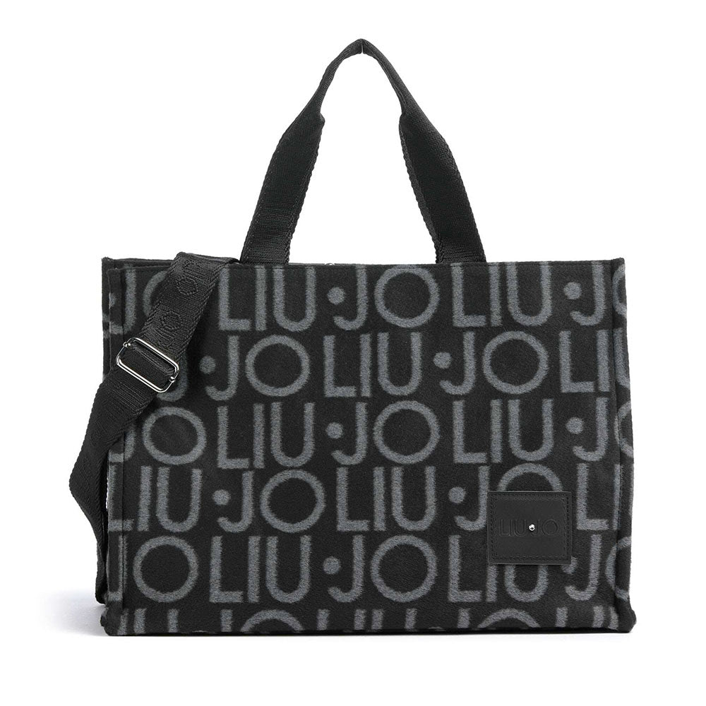 Tote Bag Donna LIU JO in Tessuto Jacquard Nero con Logo All Over