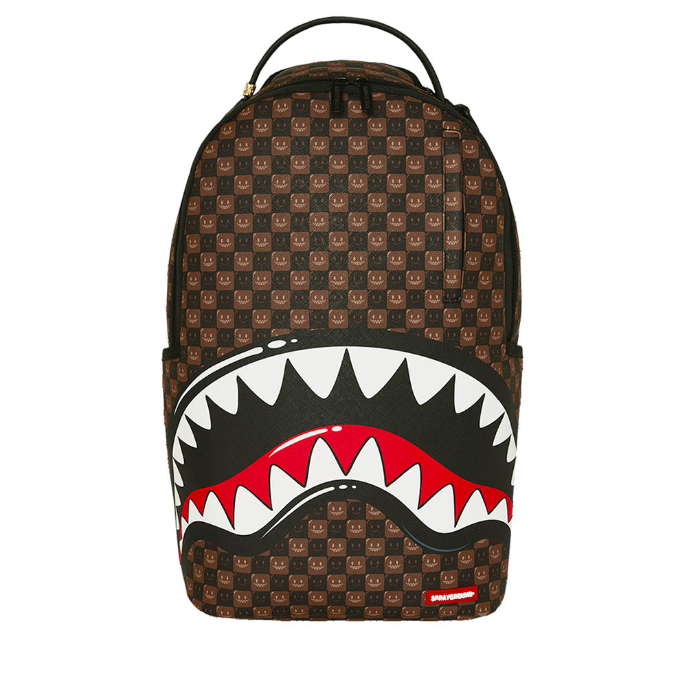Sprayground Sharks in Paris WTF Bubble Brown Check Rucksack – Unisex, Braun
