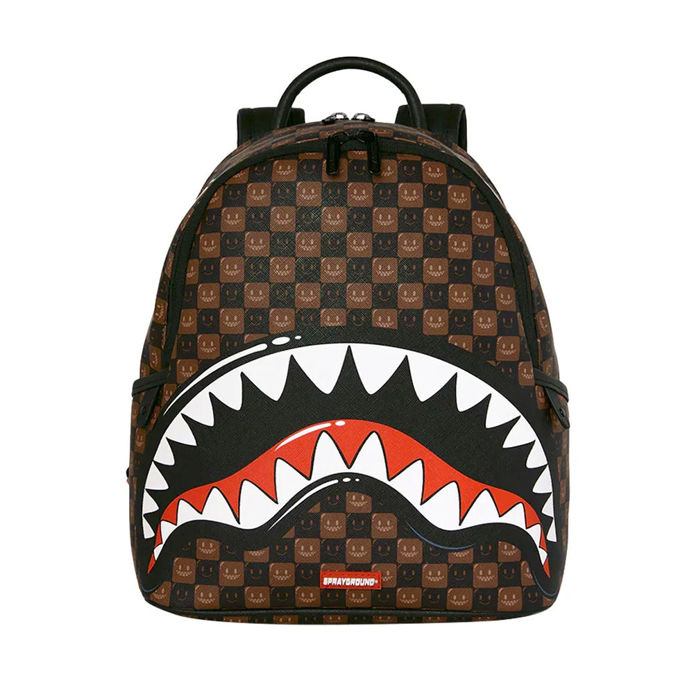 Zaino Small SPRAYGROUND stampa Sharks in Paris WTF Bubble Brown Check