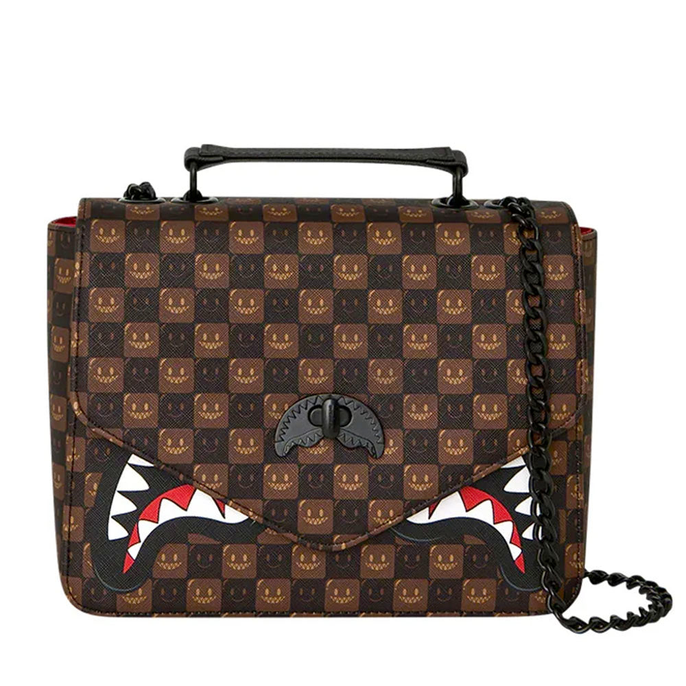 Borsa Donna a Mano SPRAYGROUND stampa Sharks in Paris WTF Bubble Brown Check