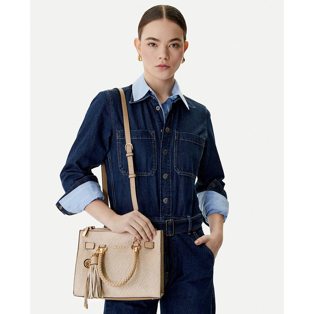Borsa Donna a Mano LIU JO Neutro con Logo Monogram All Over