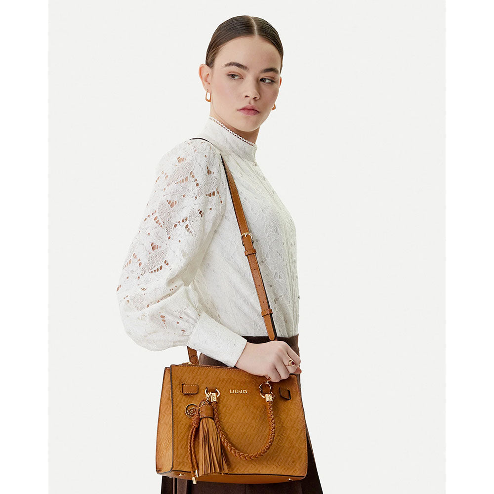 Borsa Donna a Mano LIU JO Marrone con Logo Monogram All Over