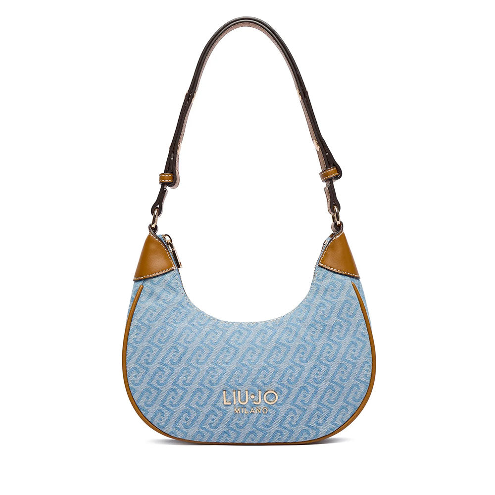 Hobo Bag Donna Small LIU JO in Tessuto Jacquard con Logo Monogram Dusty Blue