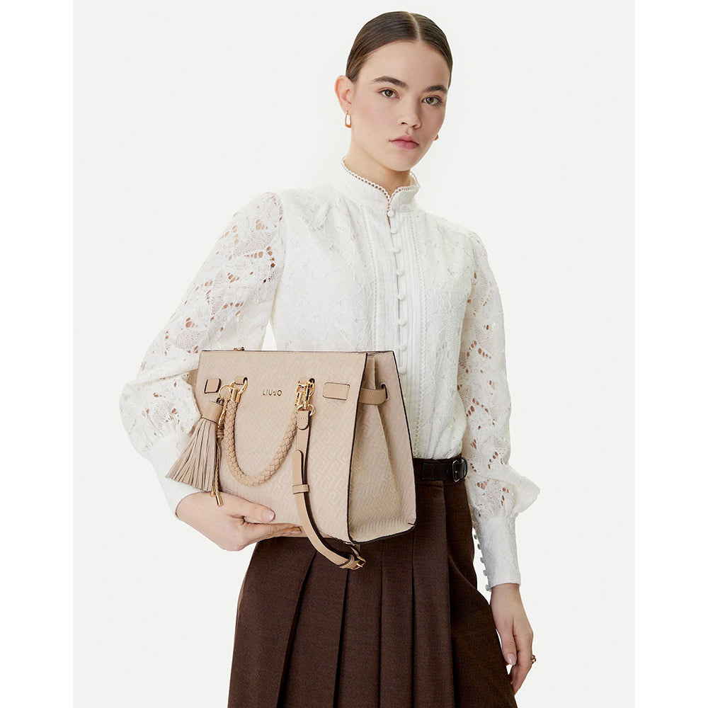 Borsa Donna a Mano Media LIU JO Neutro con Logo Monogram All Over