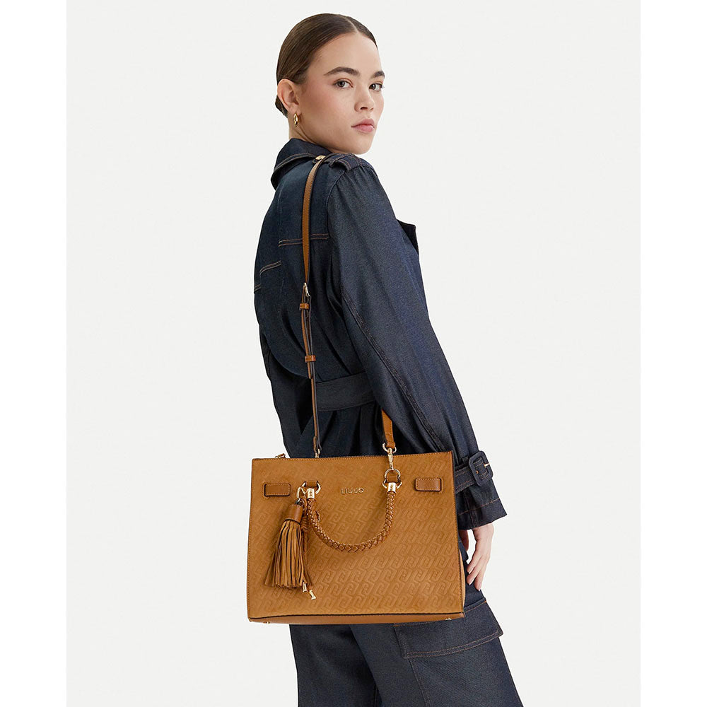Borsa Donna a Mano Media LIU JO Marrone con Logo Monogram All Over