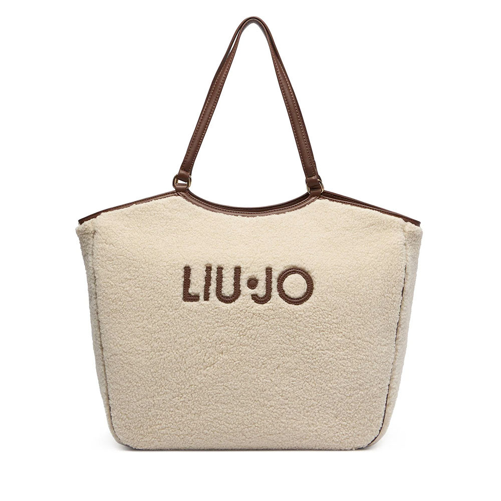 Maxi Tote Bag Donna LIU JO in Tessuto effetto Teddy color Crema