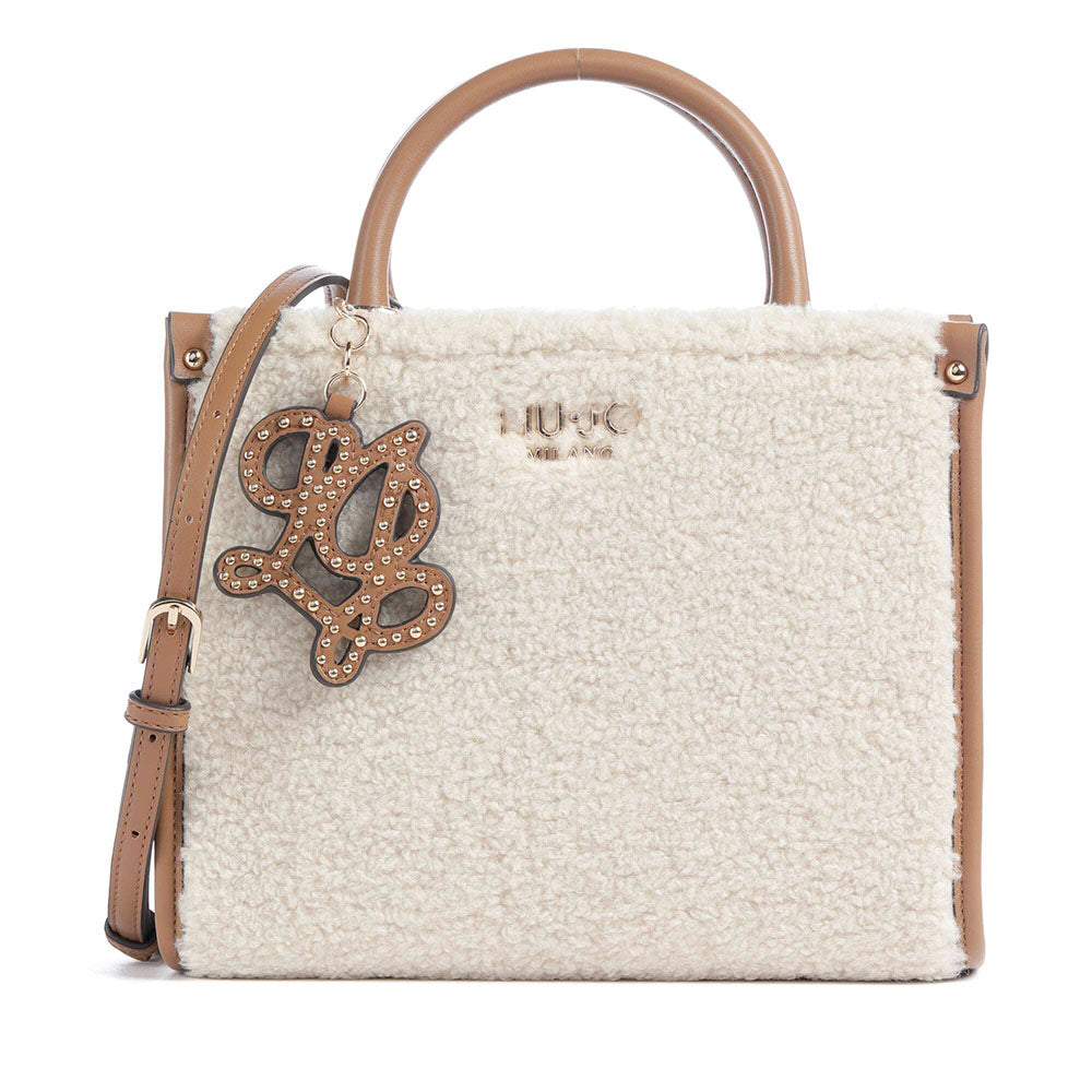 Borsa Donna a Mano Small LIU JO in Tessuto effetto Teddy color Crema