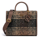 Borsa Donna a Mano Media LIU JO in Tessuto stampa Check Testa di Moro con Paillettes