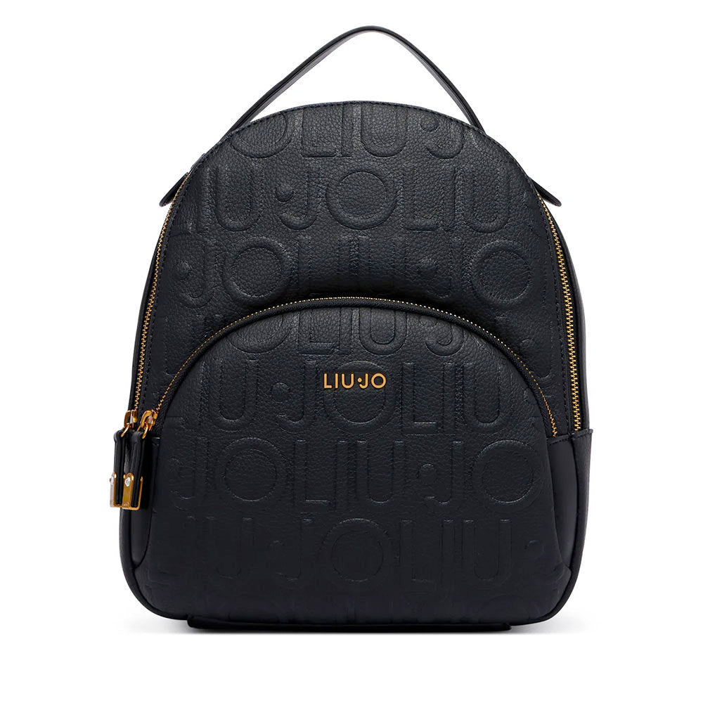 LIU JO Damenrucksack aus schwarzem Kunstleder mit geprägtem Logo