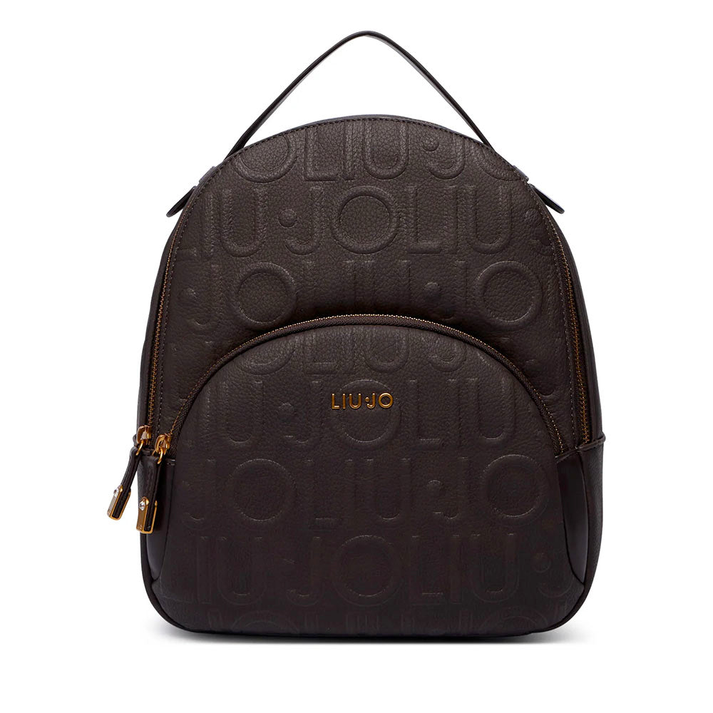 LIU JO Damenrucksack aus dunkelbraunem Kunstleder mit geprägtem Logo
