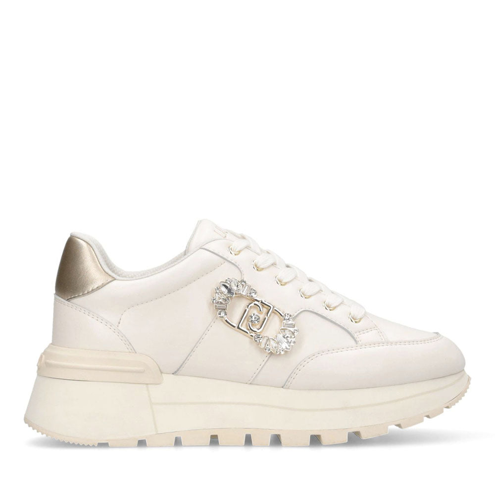 Sneakers Platform Donna LIU JO Amazing 25 in Pelle color Latte e Logo Gioiello