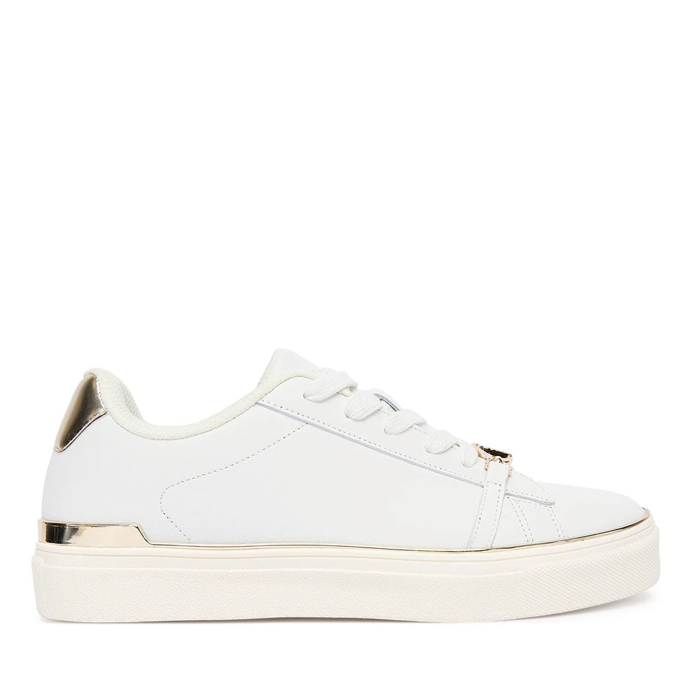 Sneakers Donna LIU JO Kiki 01 in Pelle Bianca con Inserti Laminati Oro