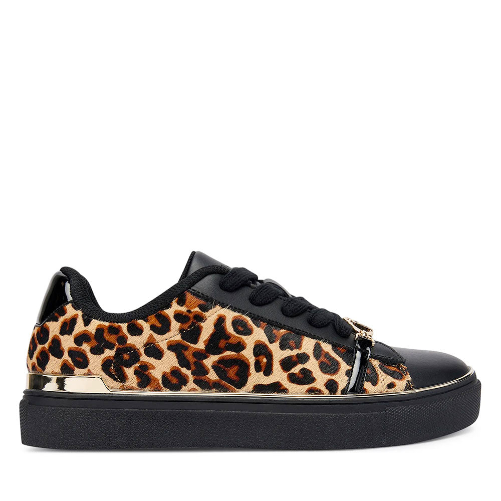 Sneakers Donna LIU JO Kiki 01 in Pelle Nera e Inserti in Cavallino stampa Animalier