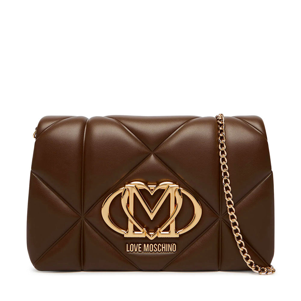 Clutch Trapuntata con Tracolla LOVE MOSCHINO linea Embossed Marrone