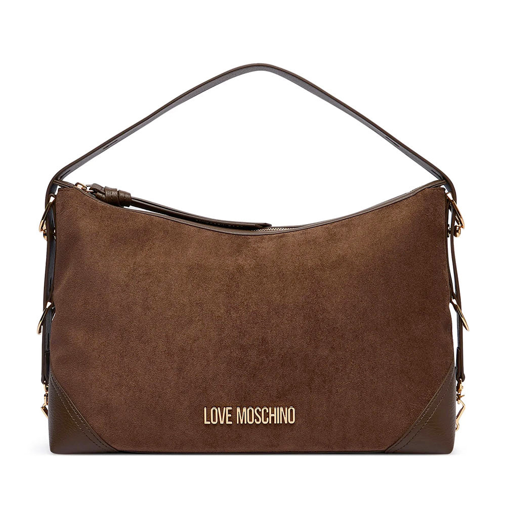 Borsa Donna Hobo Bag Large LOVE MOSCHINO linea Signature Zip in Velour Marrone