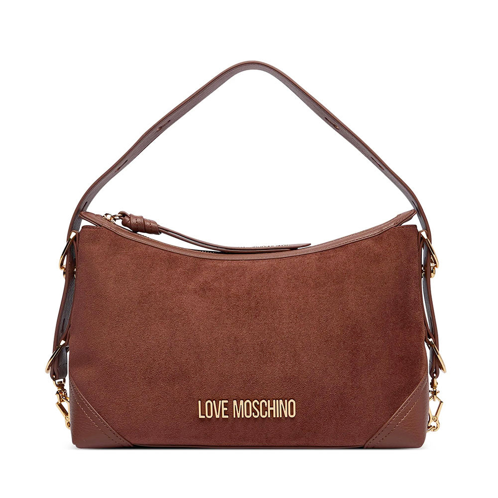 Borsa Donna Hobo Media LOVE MOSCHINO linea Signature Zip in Velour color Cuoio