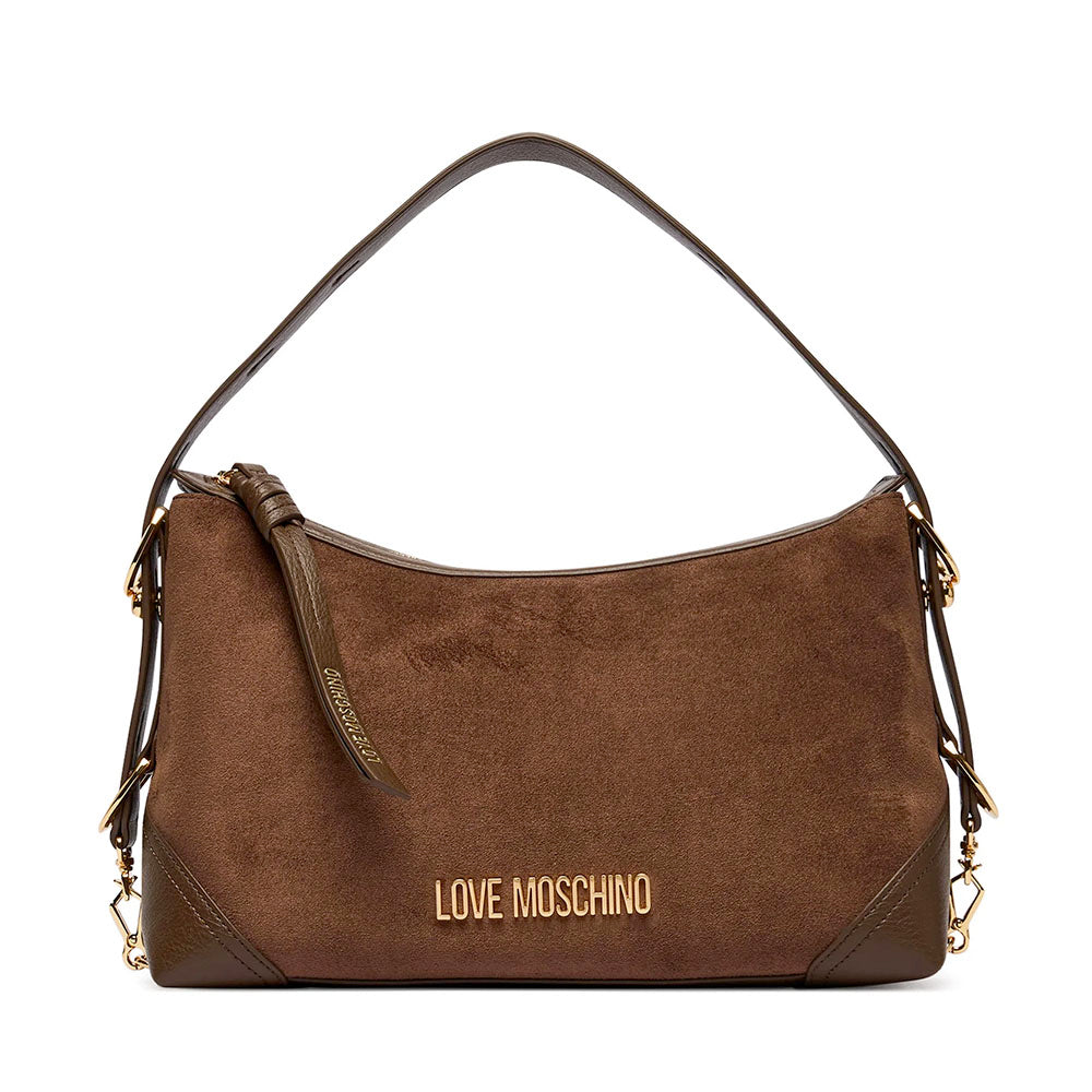 Borsa Donna Hobo Media LOVE MOSCHINO linea Signature Zip in Velour Marrone