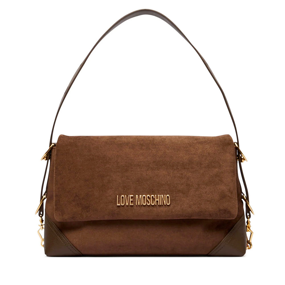 Borsa Donna a Spalla LOVE MOSCHINO linea Signature Zip in Velour Marrone