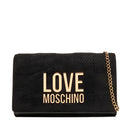 Damen-Clutch mit Umhängeriemen LOVE MOSCHINO Modell Gold Metal Logo aus weichem Stoff in Schwarz