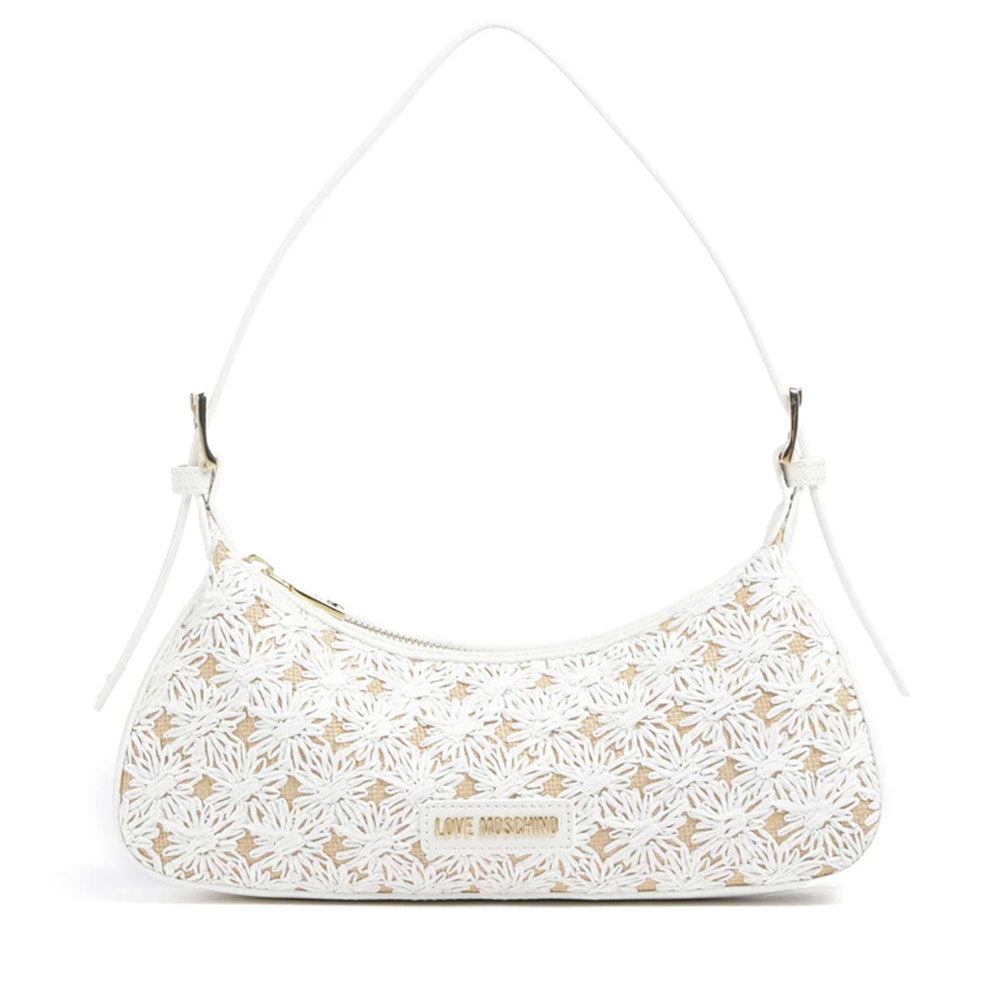 Borsa Donna a Spalla LOVE MOSCHINO linea Daisy in Ecopelle e Rafia Bianca