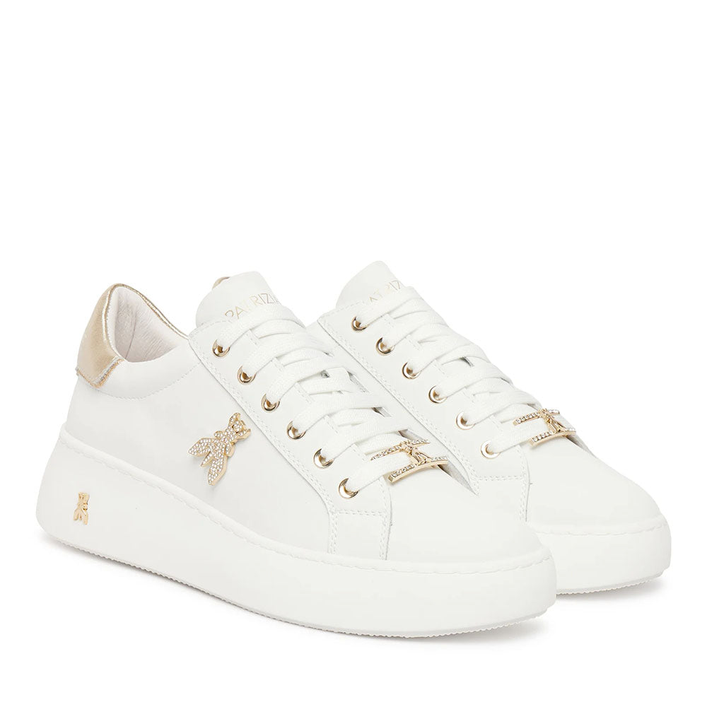 Sneakers Platform PATRIZIA PEPE Girl in Pelle Bianca con Logo Gioiello