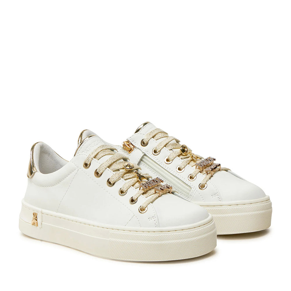 Sneakers PATRIZIA PEPE Girl linea Fly Sneakers in Pelle Bianca con Applicazioni Gioiello