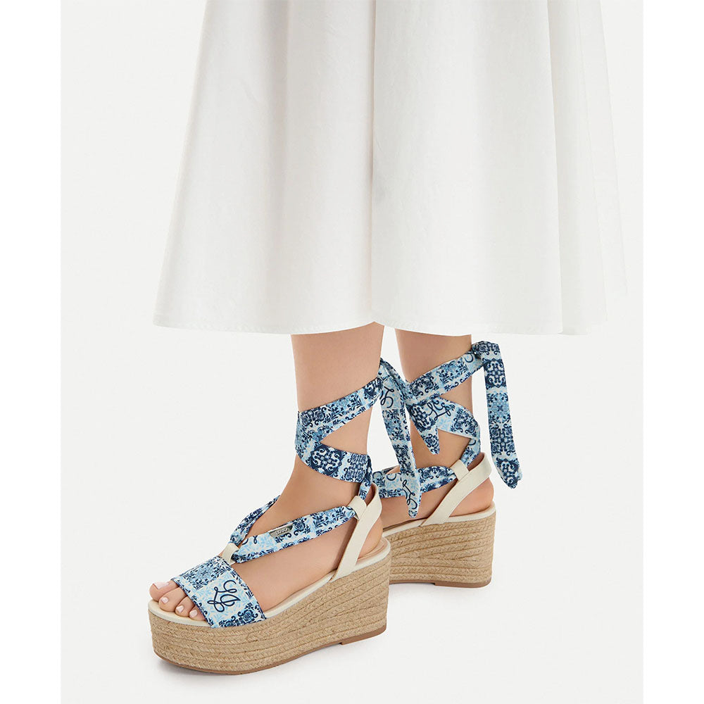 Sandali Donna con Zeppa LIU JO Bali 03 in Tessuto Blu stampa Foulard