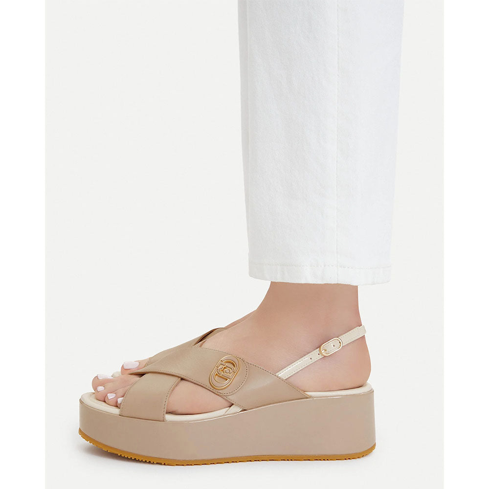 Sandali Donna con Zeppa Glitter LIU JO Flo 03 in Pelle Beige