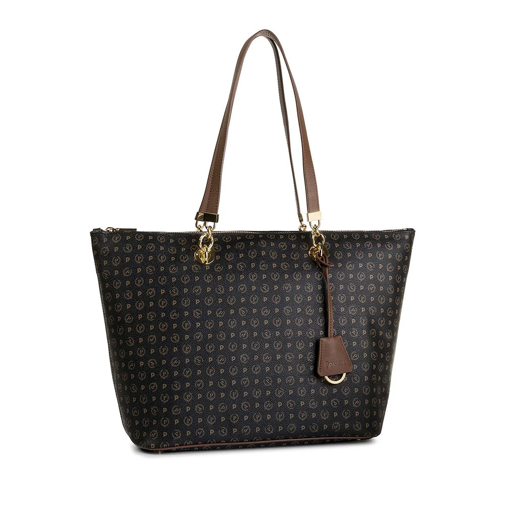 Shopping Bag Donna POLLINI linea Heritage Logo Classic Nero e Marrone