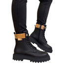 Black Faux Nappa Combat Boots with Beige Geo Inserts 1A Classe ALVIERO MARTINI 2569