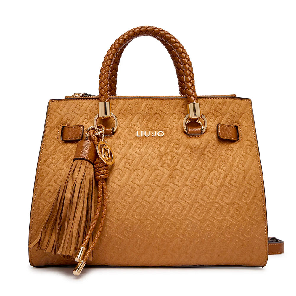 Borsa Donna a Mano LIU JO Marrone con Logo Monogram All Over