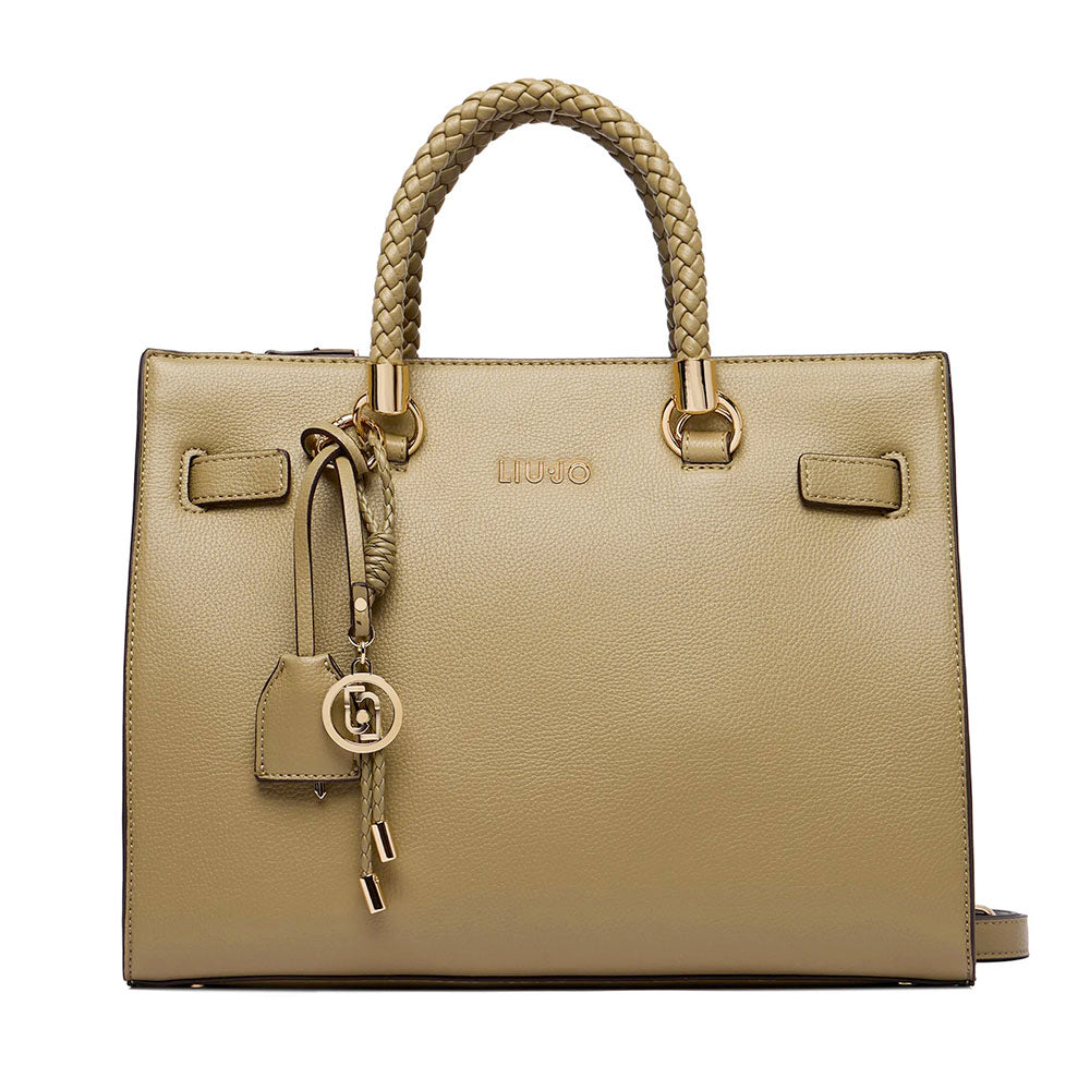 Borsa Donna a Mano Media LIU JO Better effetto Bottalato color Fango con Charm