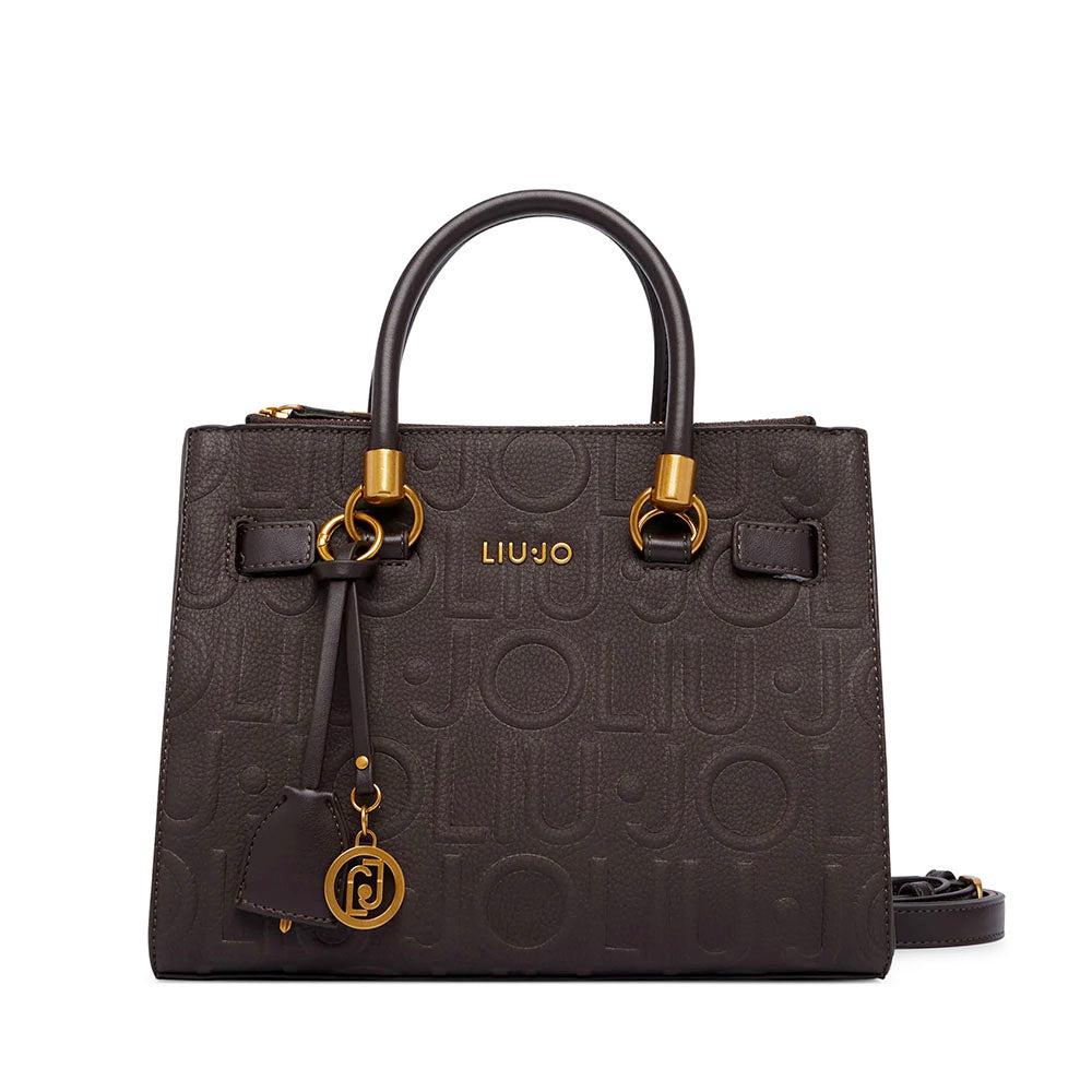 Borsa Donna a Mano Small LIU JO in Ecopelle Marrone Scuro con Logo in Rilievo All Over