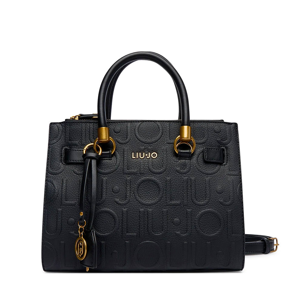 Borsa Donna a Mano Small LIU JO in Ecopelle Nera con Logo in Rilievo All Over