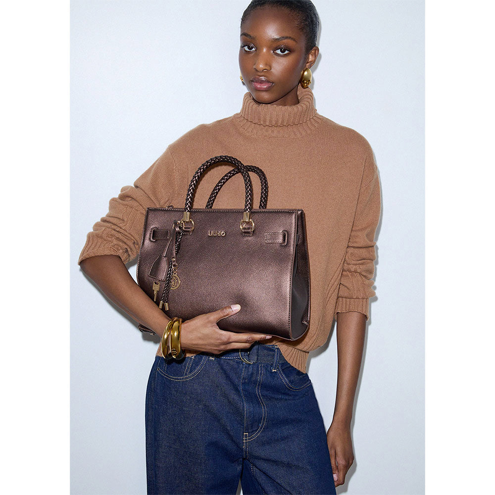 Borsa Donna a Mano Media LIU JO in Ecopelle Bottalata Marrone Scuro