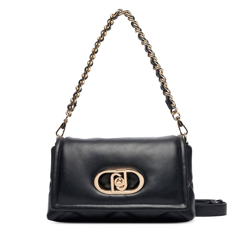 Borsa Donna a Spalla LIU JO linea La Puffy Media in Eco Nappa Nera con Inserti Trapuntati