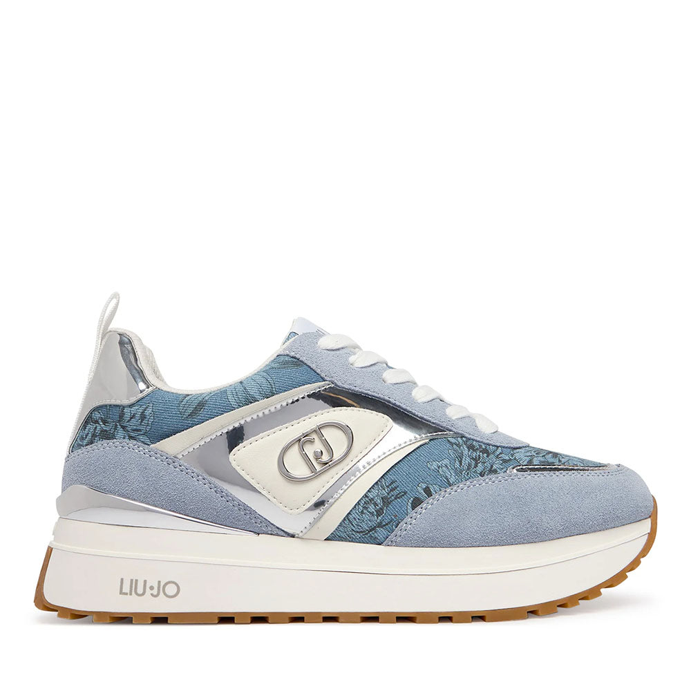 Sneakers Platform Donna LIU JO Maxi Wonder 97 in Denim Stampa Floreale Azzurro